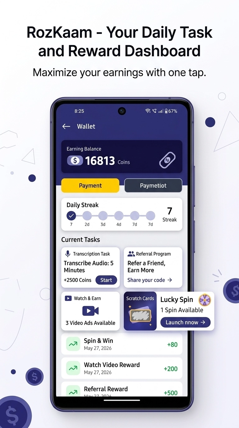 RozKaam Dashboard Screen